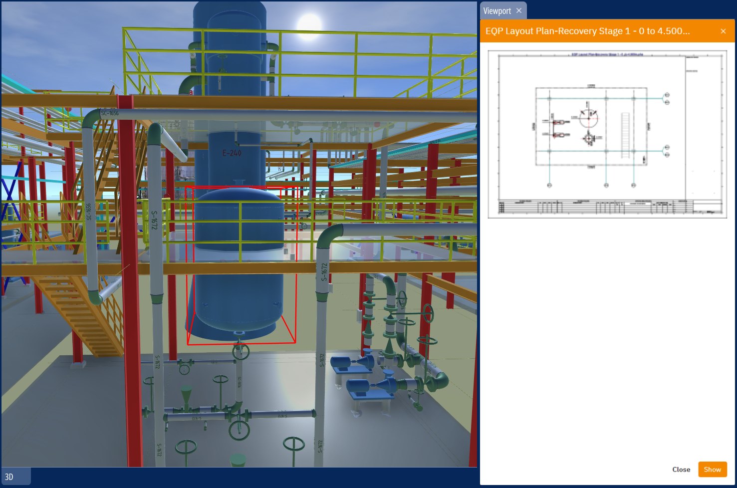 Viewport.AI Connector in UDiTH: layout plan opened directly from the selected vessel